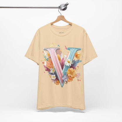 Natural Cotton Tee Shirt - Letters Collection - V Printify