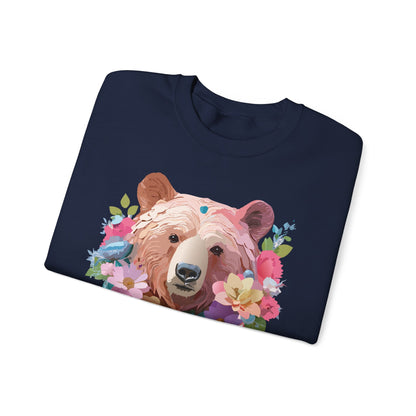 Unisex Floral Bear Sweatshirt Art Design Animals Print Gildan 18000
