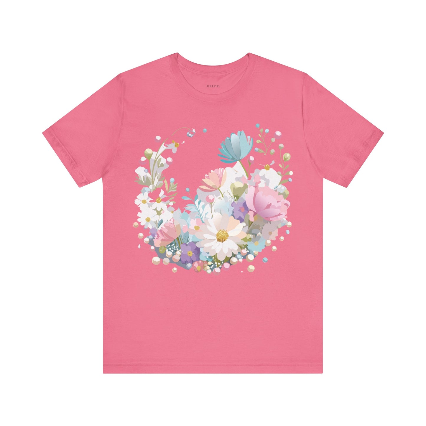 Natural Cotton Tee Shirt with Flowers