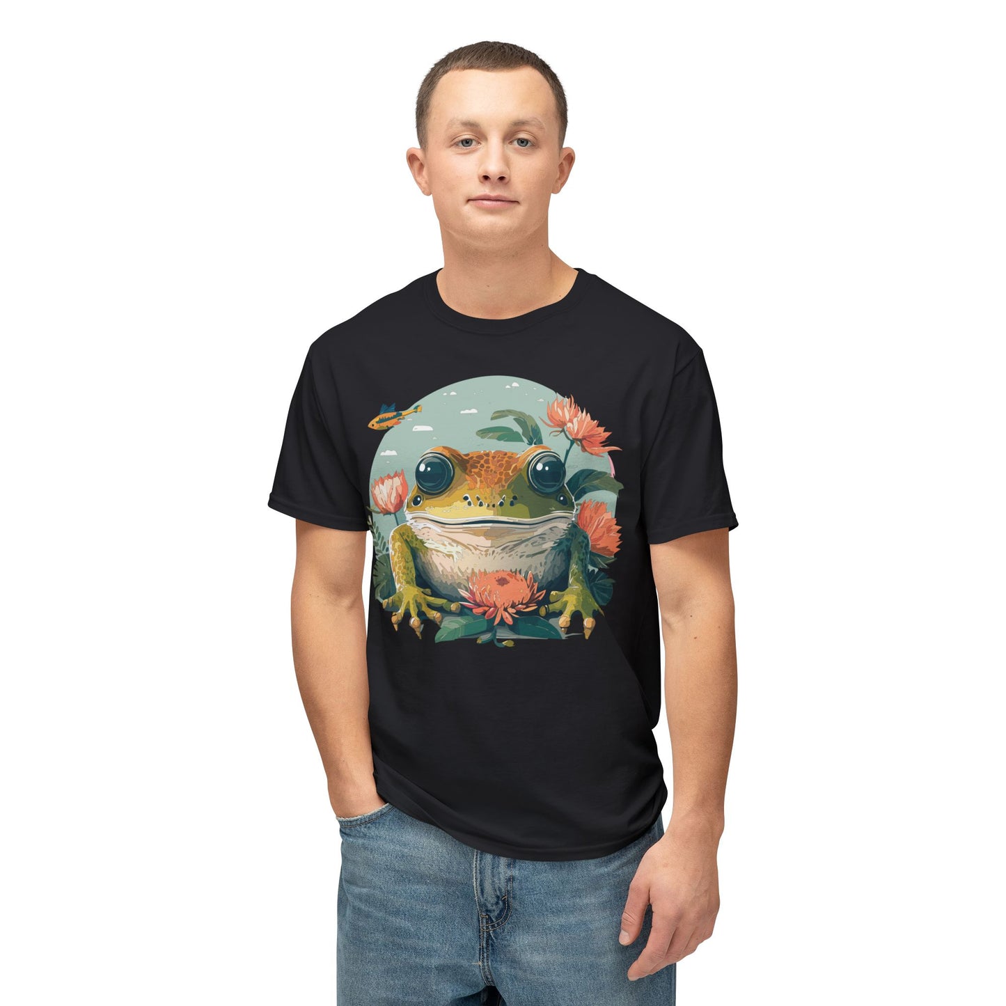 Frog T-Shirt, Vintage Frog Tee, Floral Tees, Frog Art Design Shirt, Tee Shirt with Frog 1