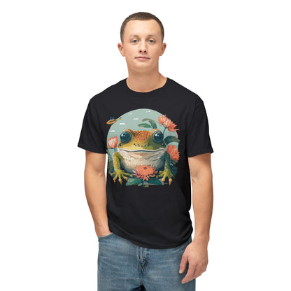 Vintage Frog Art T Shirt With Floral Full Color Print Unisex Tee