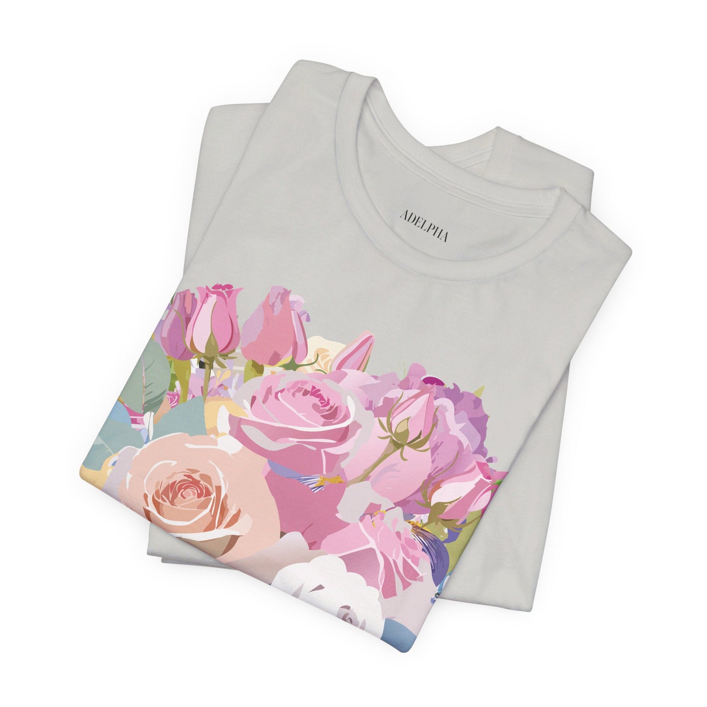 Natural Cotton Tee Shirt with Flowers