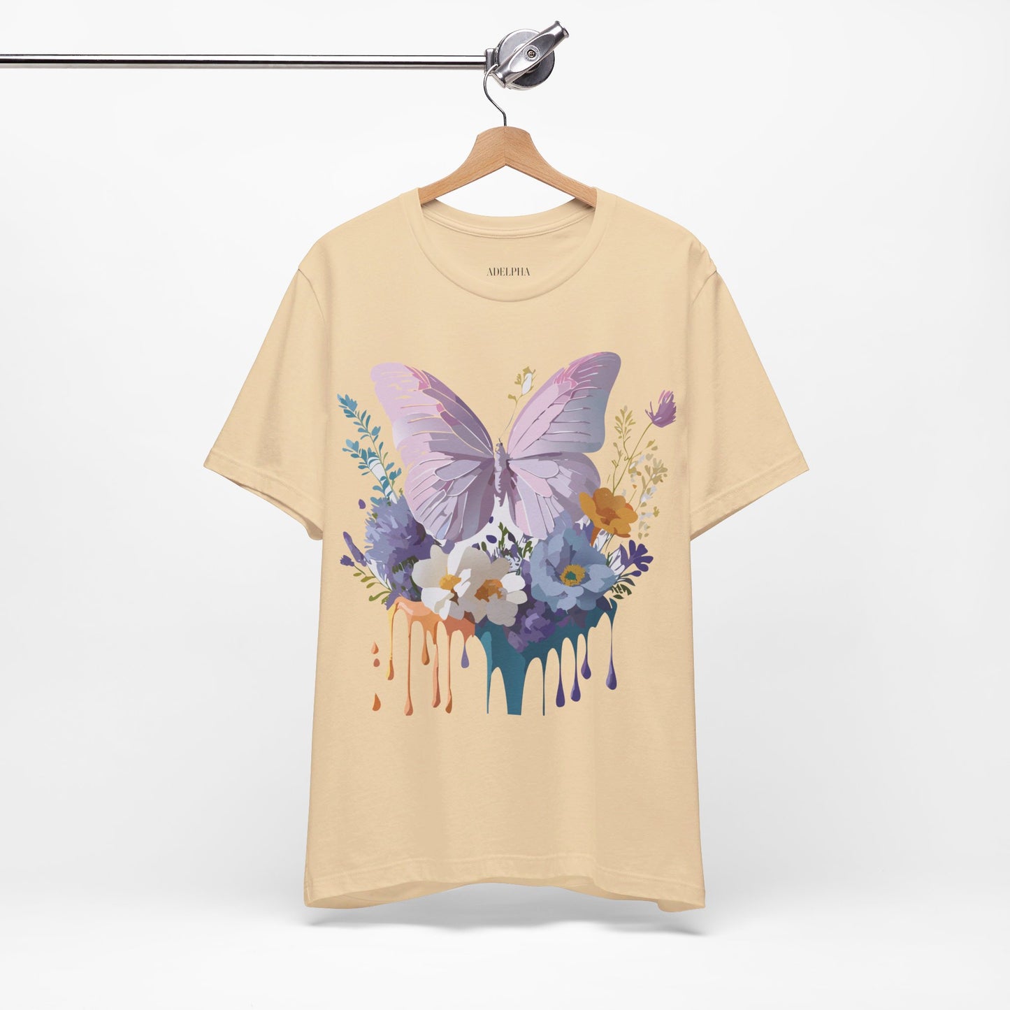 Natural Cotton Tee Shirt with Butterfly