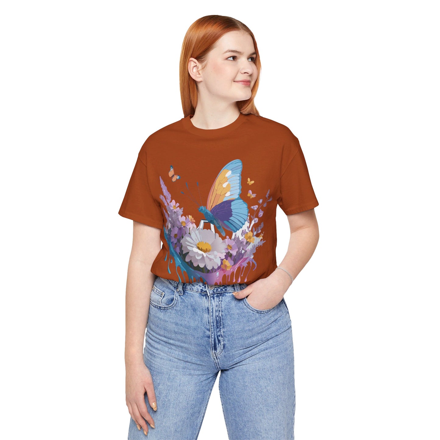 Natural Cotton Tee Shirt with Butterfly