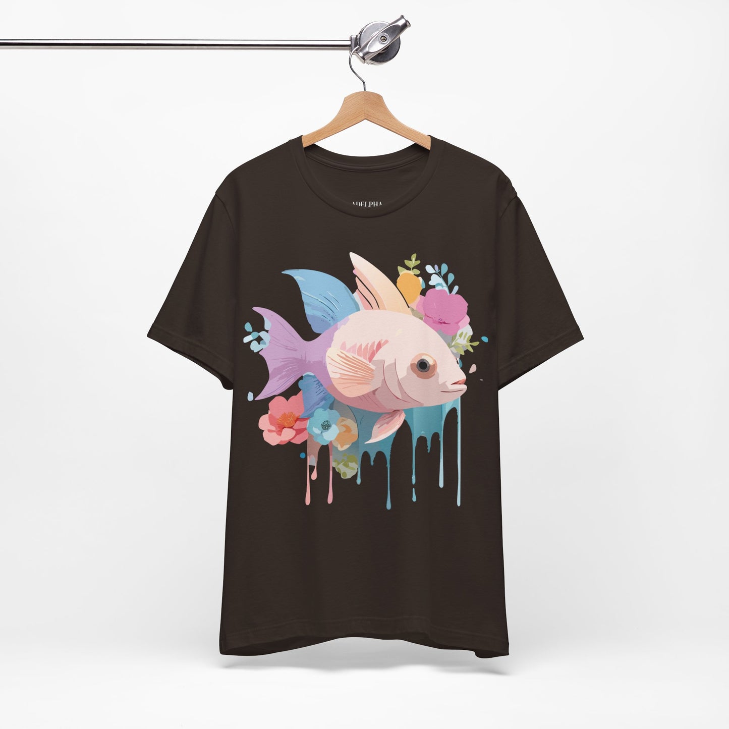 Natural Cotton Tee Shirt with Fish