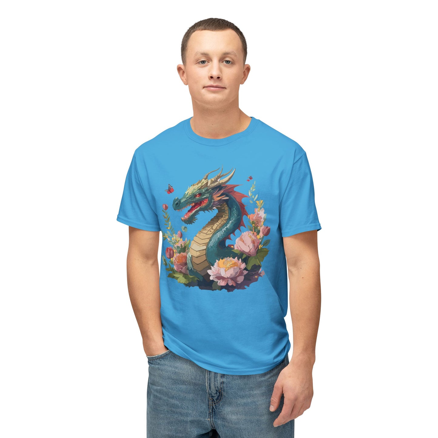Dragon T-Shirt, Vintage Dragon Tee, Floral Tees, Dragon Art Design Shirt, Tee Shirt with Dragon 8