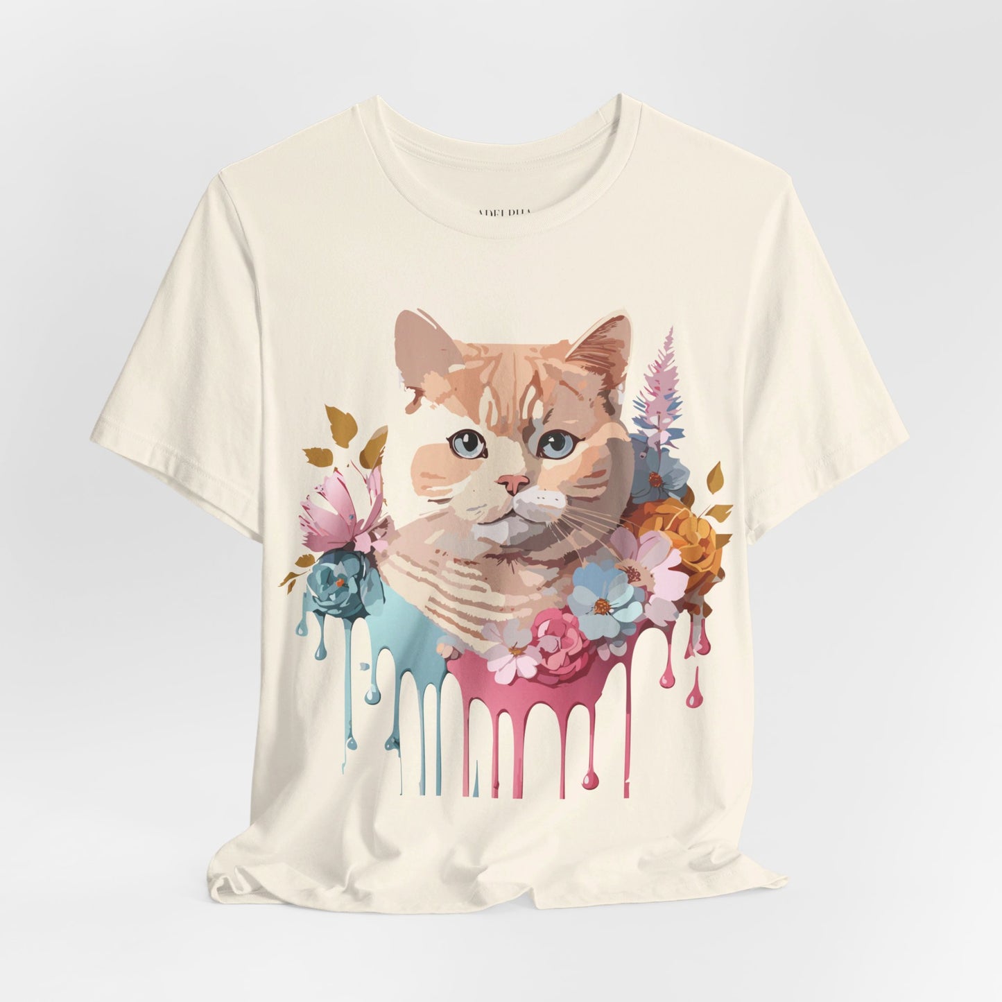 Natural Cotton Tee Shirt with Cat