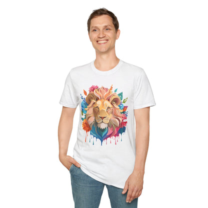 Lion Shirt Unisex Floral Lion Tee Gildan Softstyle 64000 Lightweight Cotton Tee