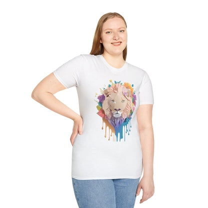Unisex Lion Shirt Floral Lion Tee Softstyle Gildan 64000 100 Percent Cotton