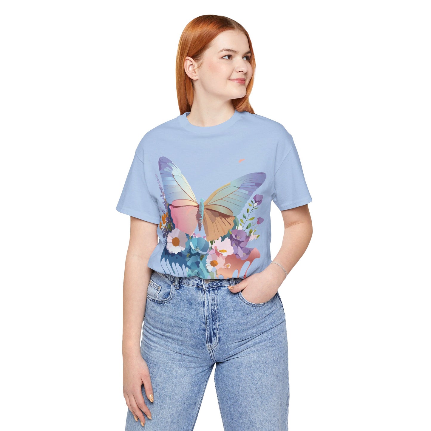 Natural Cotton Tee Shirt with Butterfly