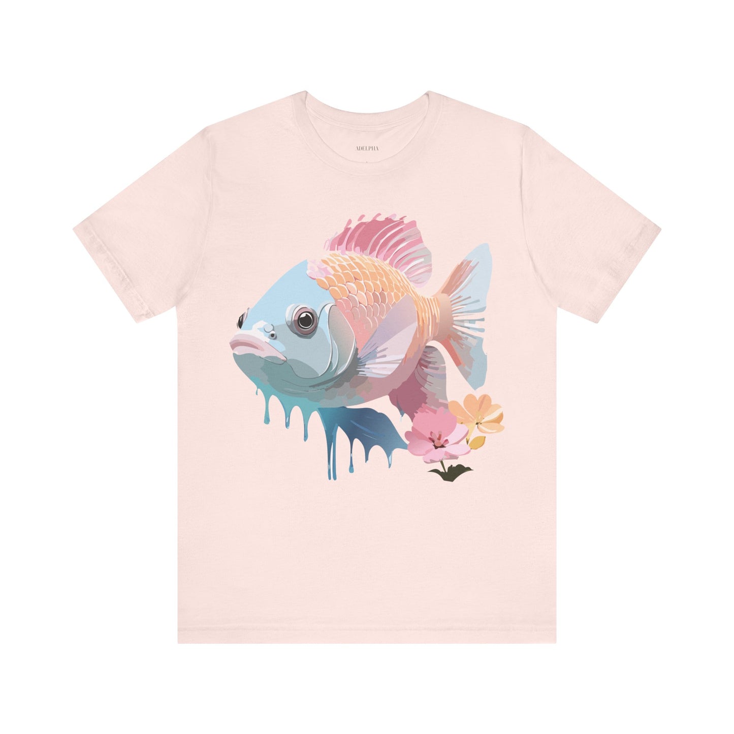 Natural Cotton Tee Shirt with Fish