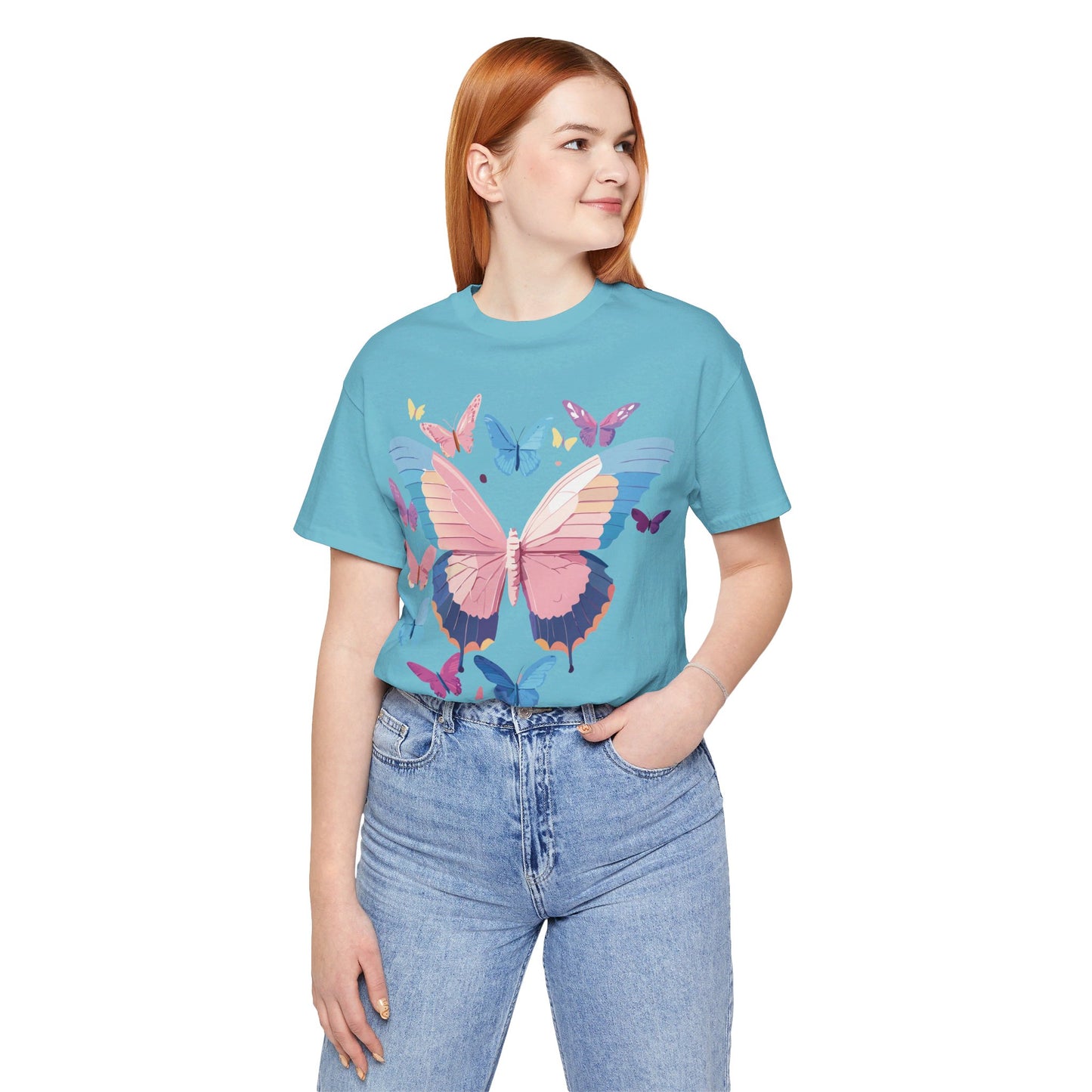 Natural Cotton Tee Shirt with Butterfly