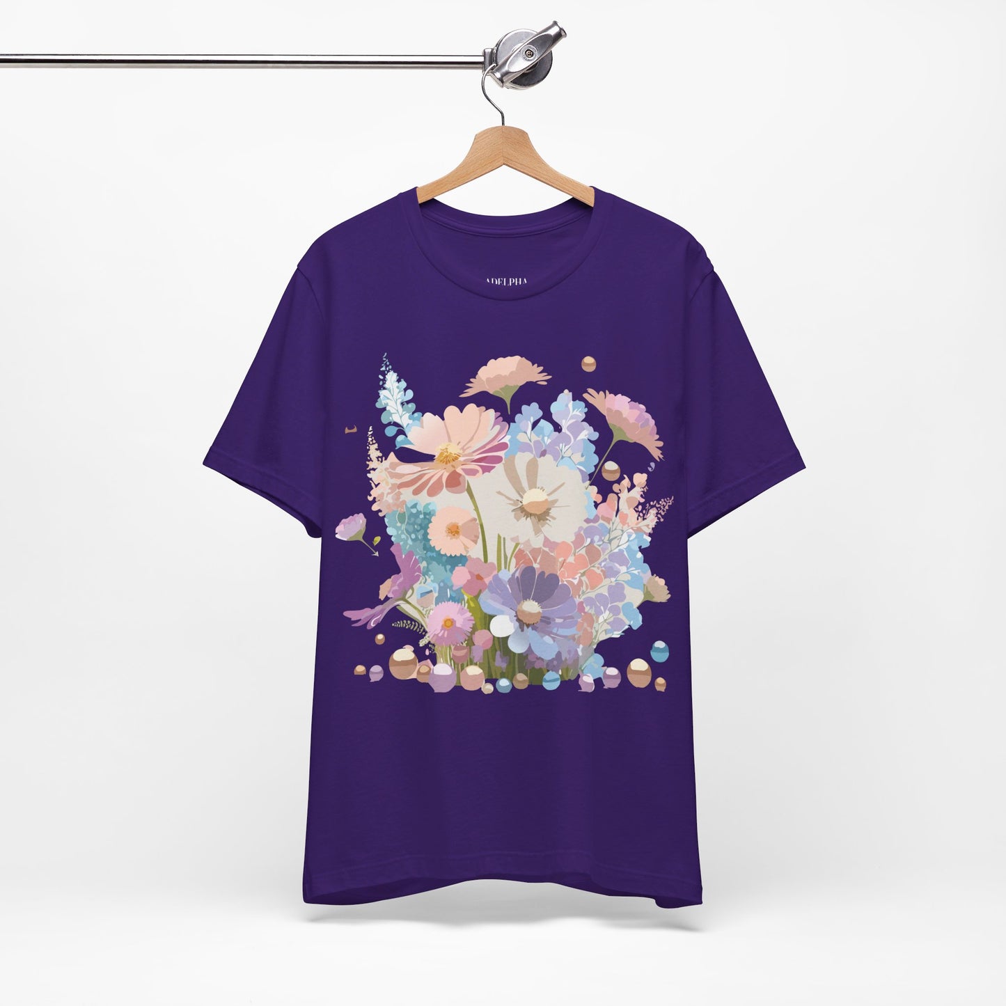 Natural Cotton Tee Shirt with Flowers