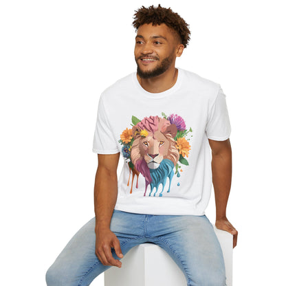 Floral Lion Shirt Unisex Tee Animal Print Gildan Softstyle 64000
