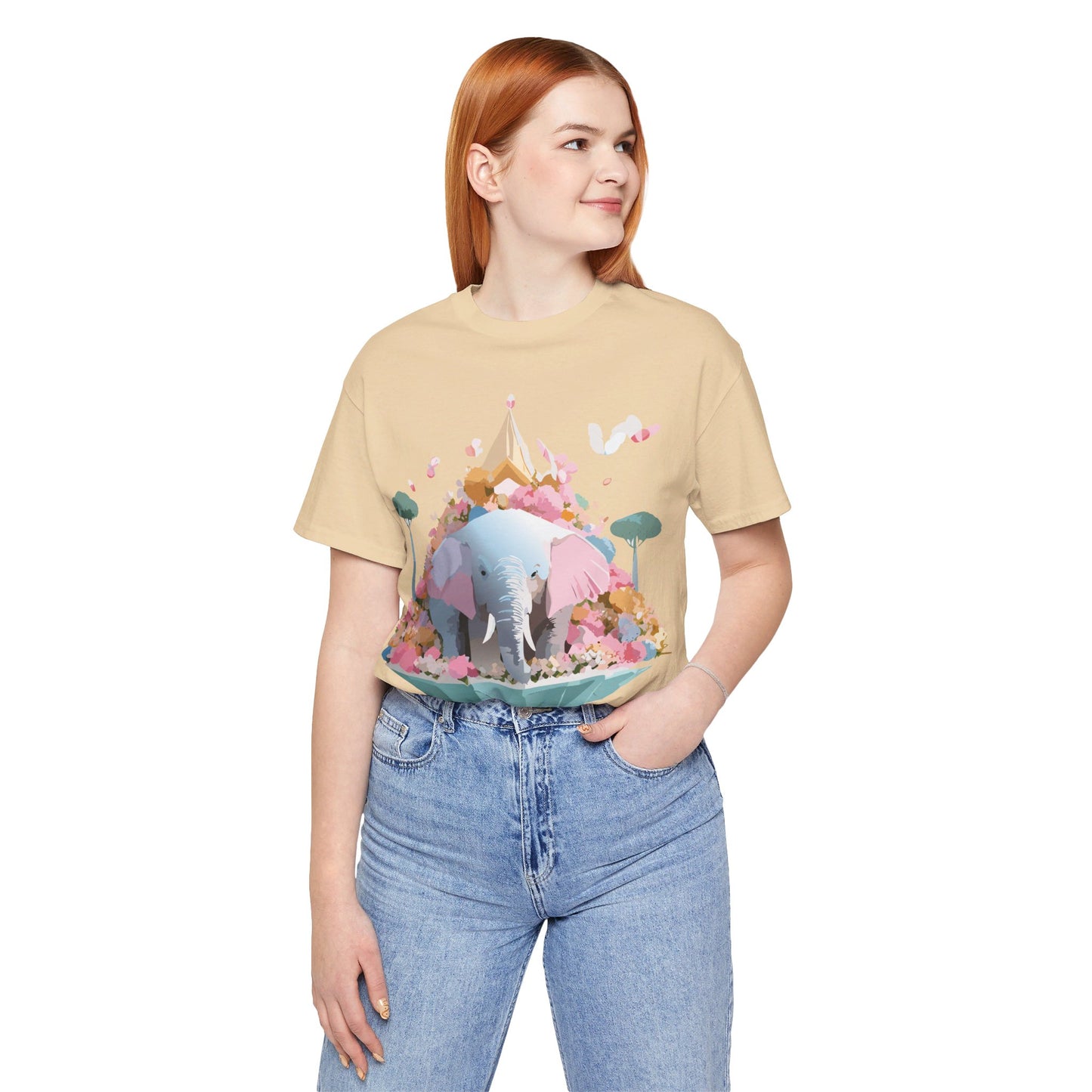 T-shirt en coton naturel avec motif éléphant