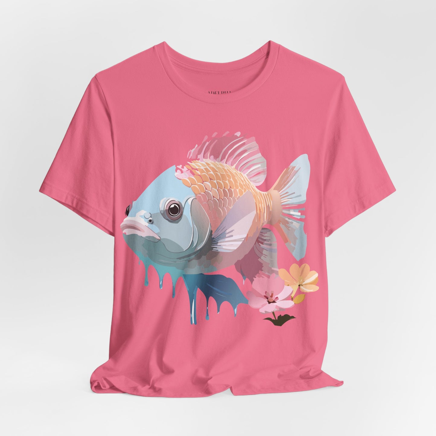 Natural Cotton Tee Shirt with Fish