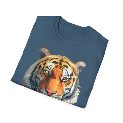 Tiger Print T Shirt Unisex Animal Tee 100 Percent Cotton Softstyle Gildan 64000