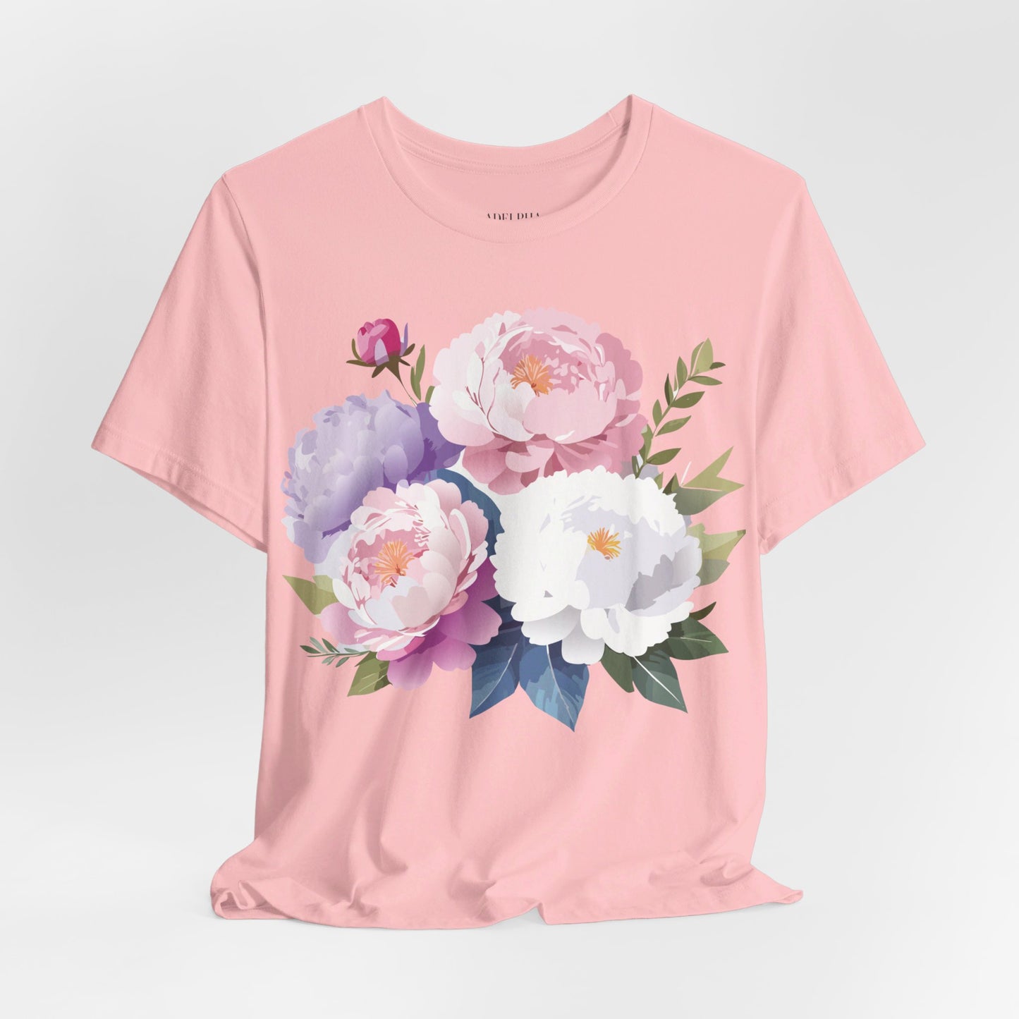 Natural Cotton Tee Shirt with Flowers