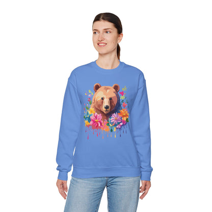 Unisex Floral Bear Sweatshirt With Art Design Animals Sweatshirt