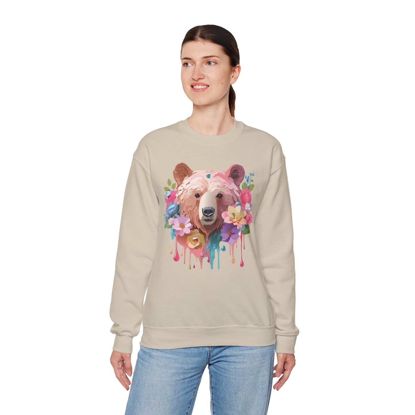 Unisex Floral Bear Sweatshirt, Animals Sweatshirt, Floral Sweatshirt, Art Design Sweatshirt