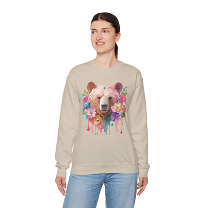 Unisex Floral Bear Sweatshirt Art Design Animals Print Gildan 18000