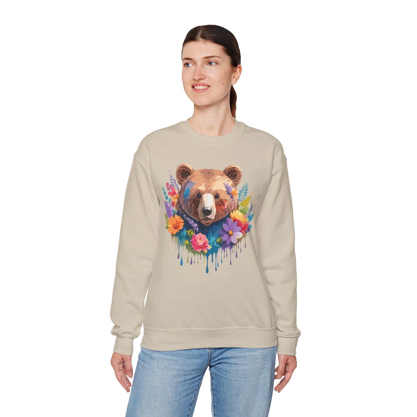 Unisex Floral Bear Sweatshirt, Animals Sweatshirt, Floral Sweatshirt, Art Design Sweatshirt