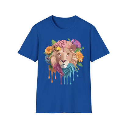Floral Lion Shirt Unisex Tee Animal Print Gildan Softstyle 64000