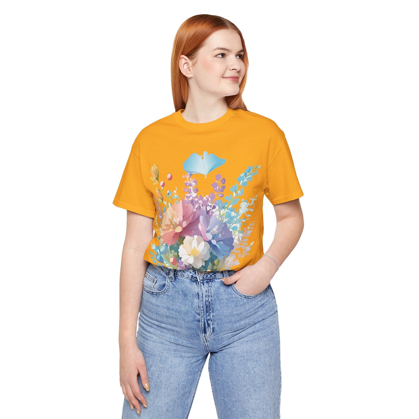 Natural Cotton Tee Shirt with Flowers