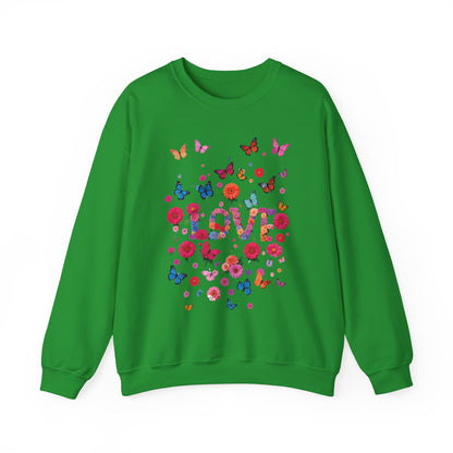 Unisex Floral Love Butterfly Sweatshirt Fifty Fifty Cotton Poly Valentine Day
