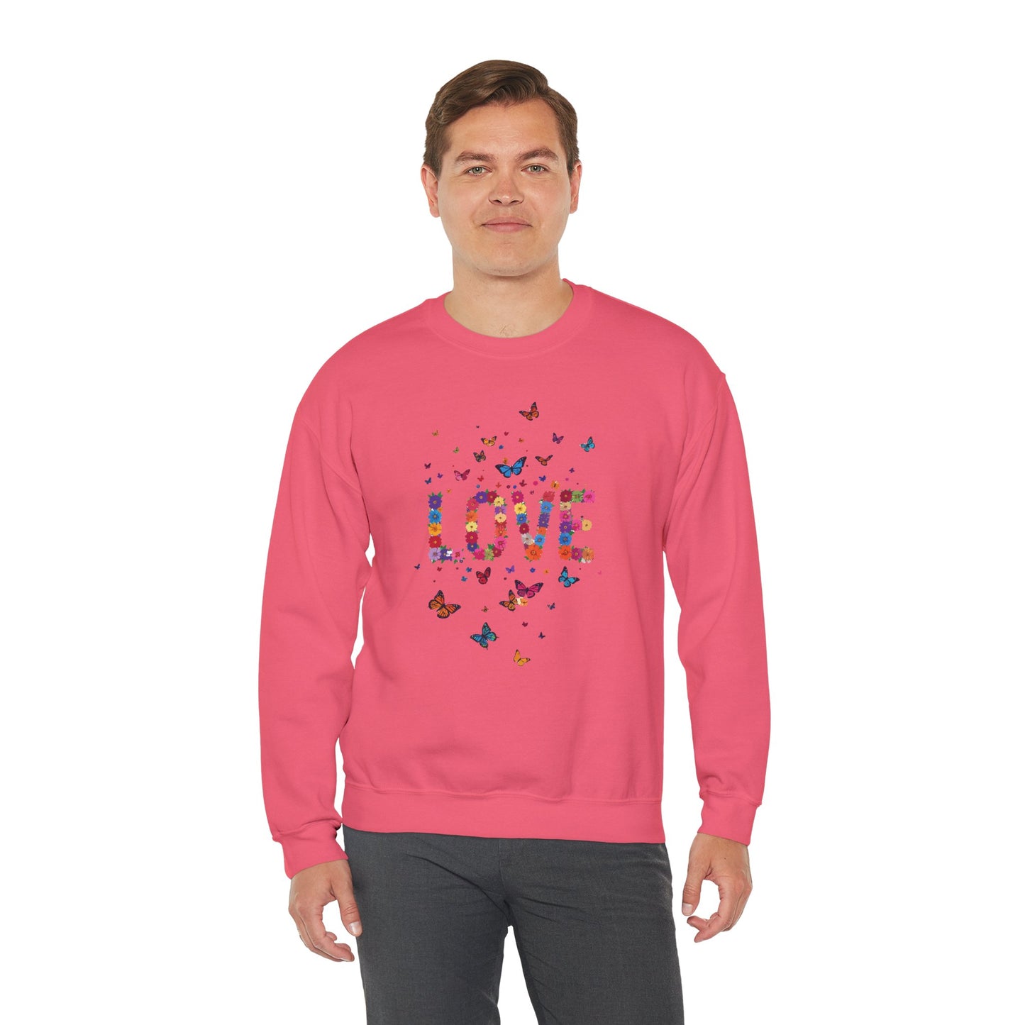 Unisex Floral Love Sweatshirt Fifty Fifty Cotton Poly Valentines Day