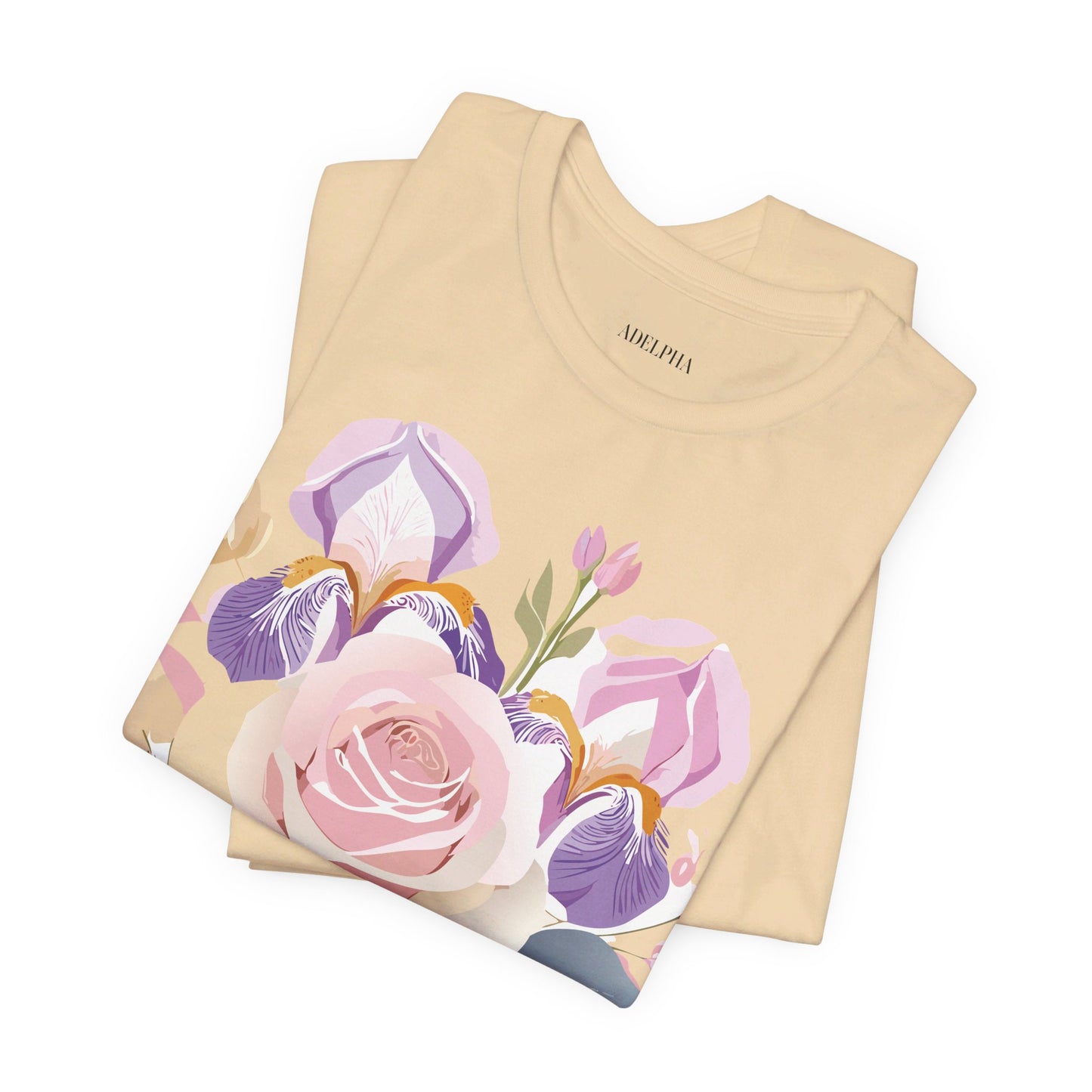 Natural Cotton Tee Shirt with Flowers