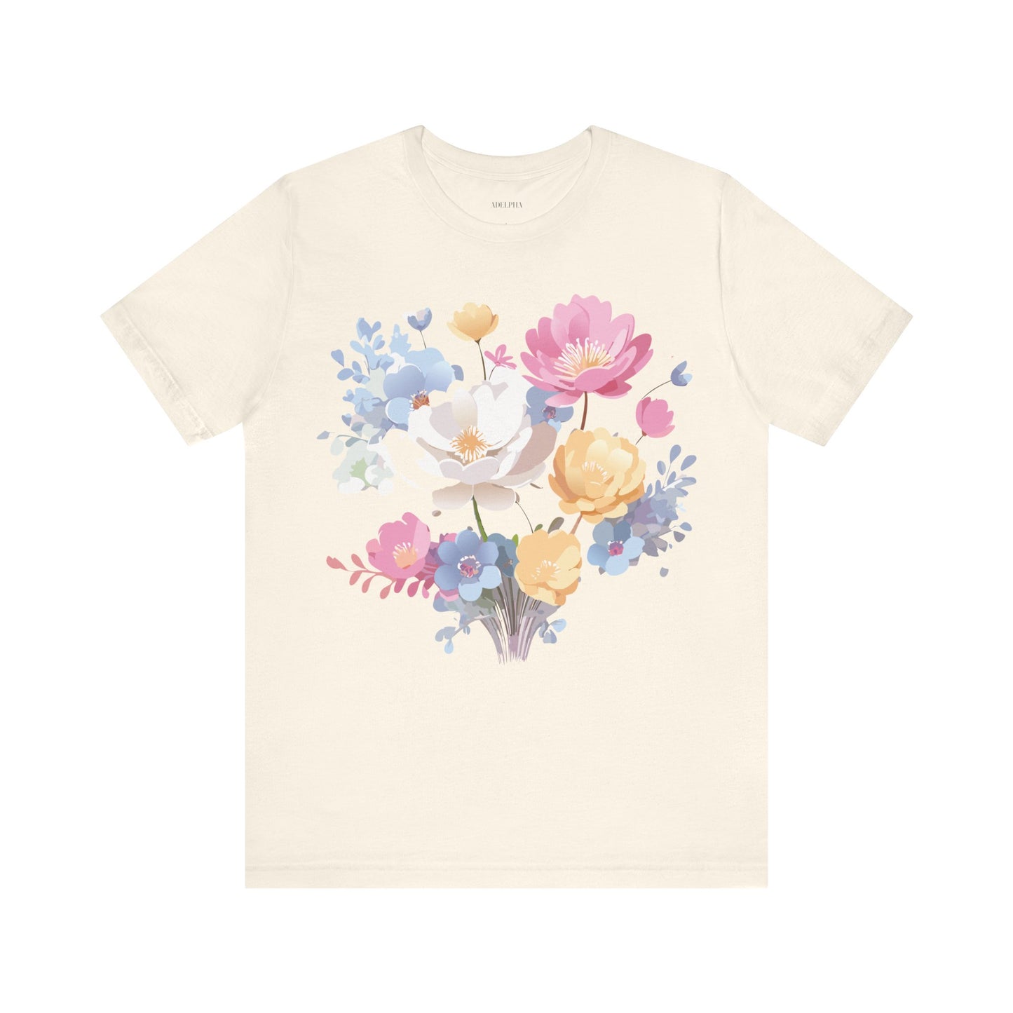 Natural Cotton Tee Shirt with Flowers