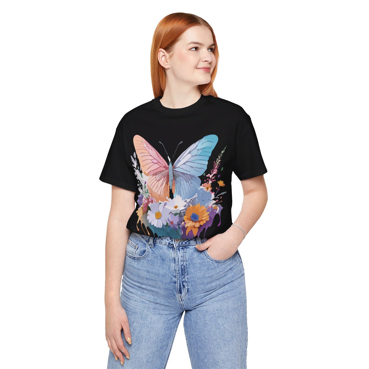 Natural Cotton Tee Shirt with Butterfly