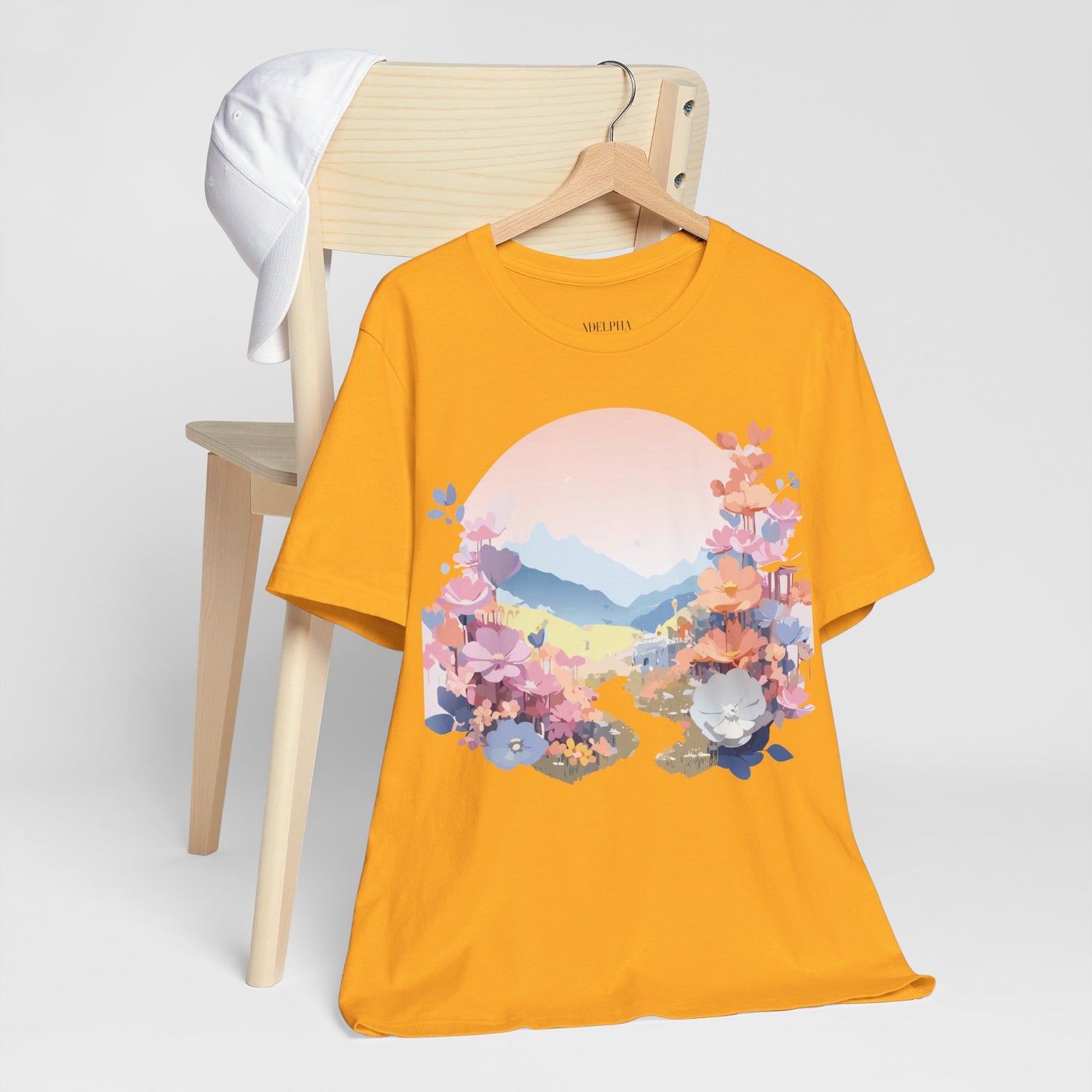 Natural Cotton Tee Shirt with Flowers