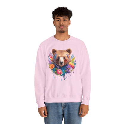 Unisex Floral Bear Sweatshirt Art Design Animals Gildan 18000 Crewneck
