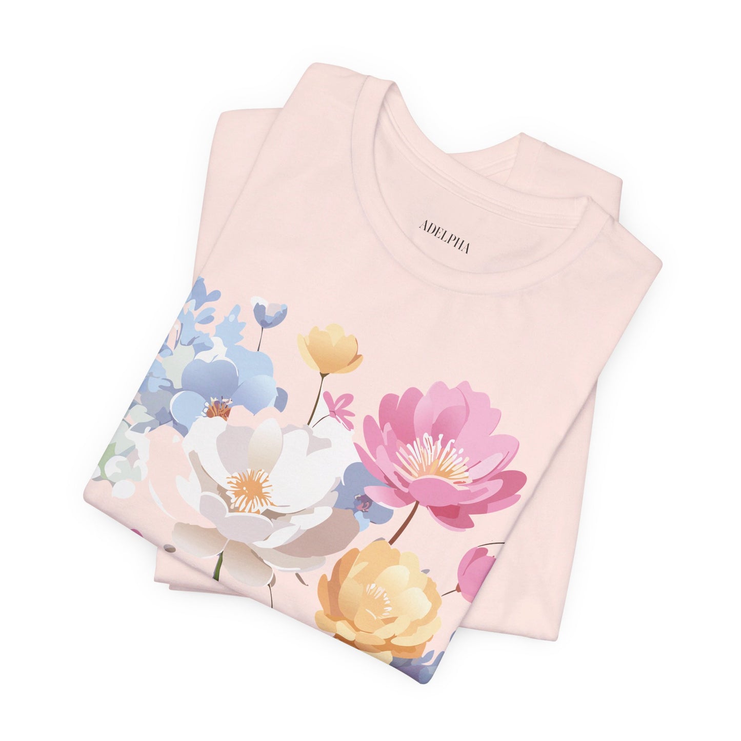 Natural Cotton Tee Shirt with Flowers