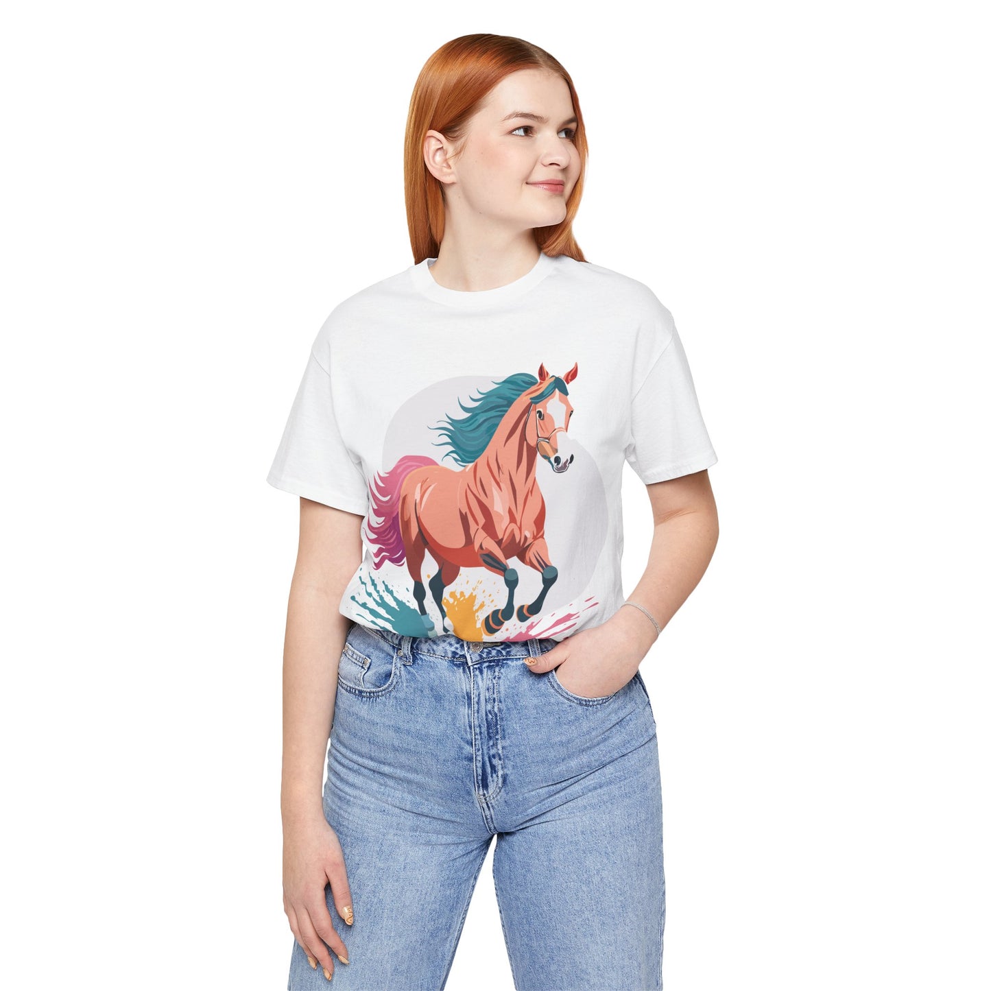 Natural Cotton Tee Shirt with Horse