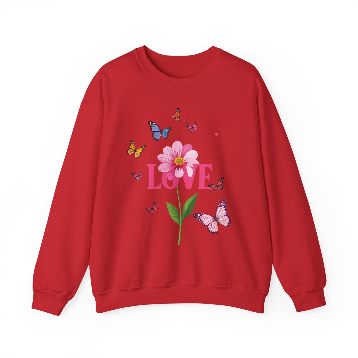 Unisex Floral Love Sweatshirt Valentines Day Cotton Poly Blend Butterfly