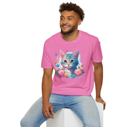 Cat Shirt Unisex Tee Kitten Cat Tee Softstyle 100 Percent Cotton Gildan 64000