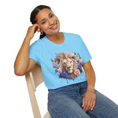 Unisex Floral Lion Tee Shirt Softstyle Gildan 64000 100 Percent Cotton