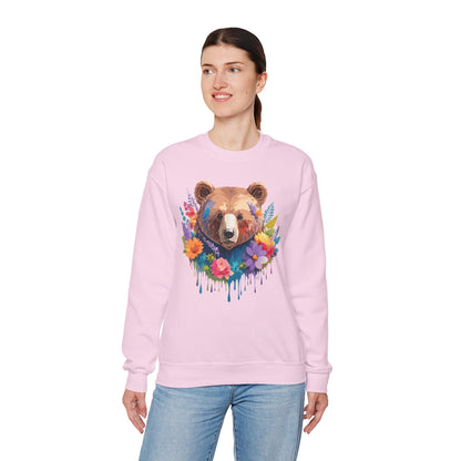 Unisex Floral Bear Sweatshirt Art Design Animals Gildan 18000 Crewneck