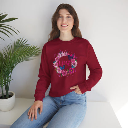 Unisex Floral Love Sweatshirt Butterfly Print 50 50 Cotton Poly Valentines Day