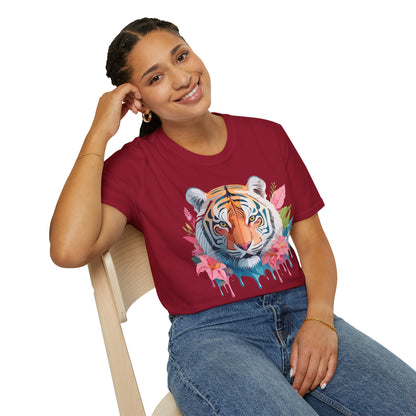 Tiger Print Unisex Softstyle T Shirt Short Sleeve Gildan 64000 Tee