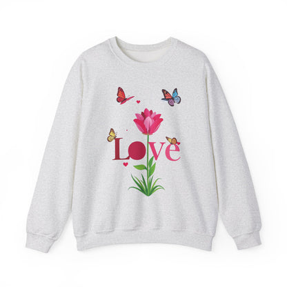 Unisex Floral Love Sweatshirt Floral Butterfly Design Cotton Poly Valentines Day