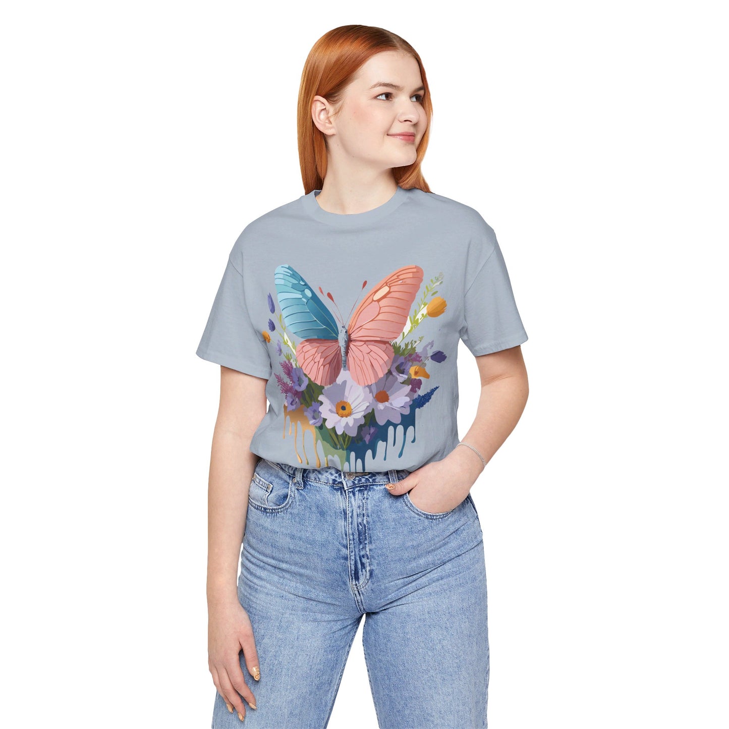 Natural Cotton Tee Shirt with Butterfly