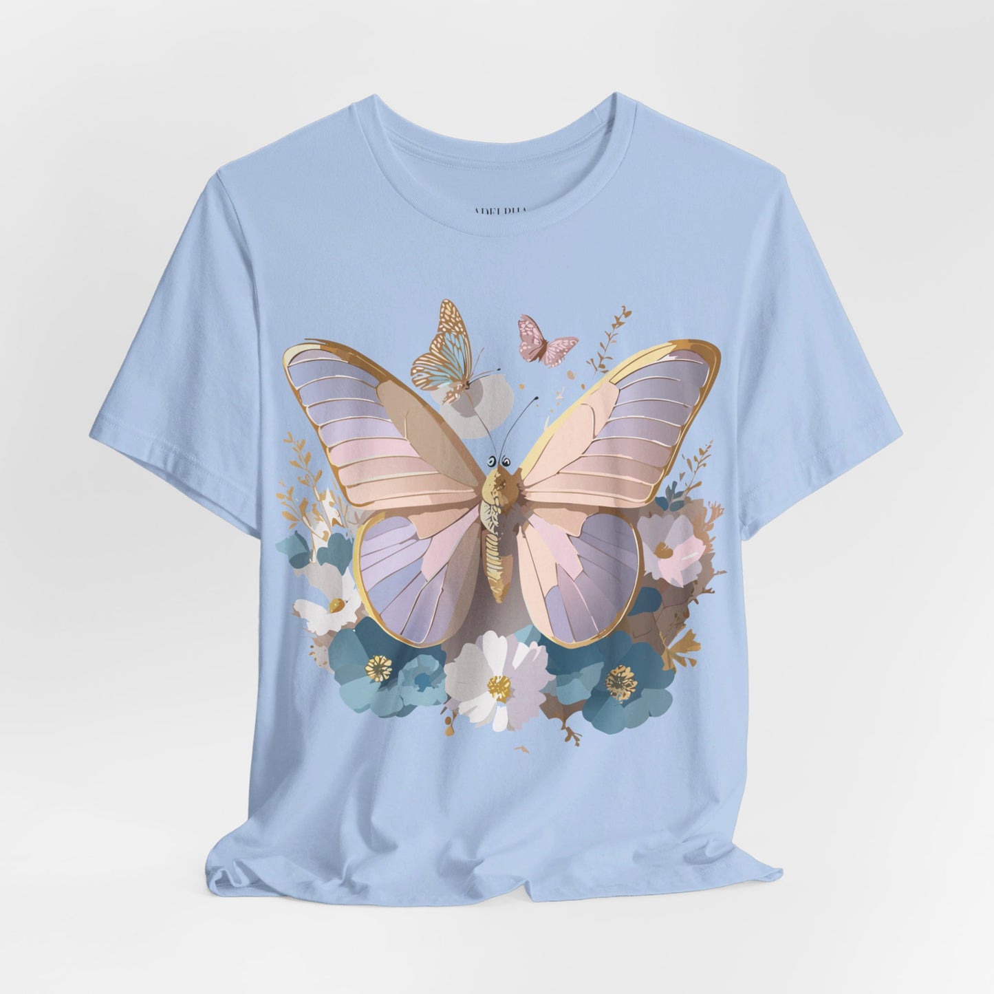 Natural Cotton Tee Shirt with Butterfly