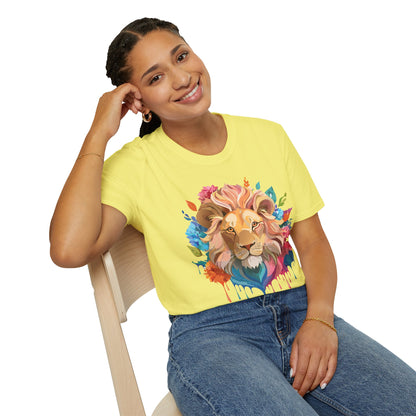 Lion Shirt Unisex Floral Lion Tee Gildan Softstyle 64000 Lightweight Cotton Tee