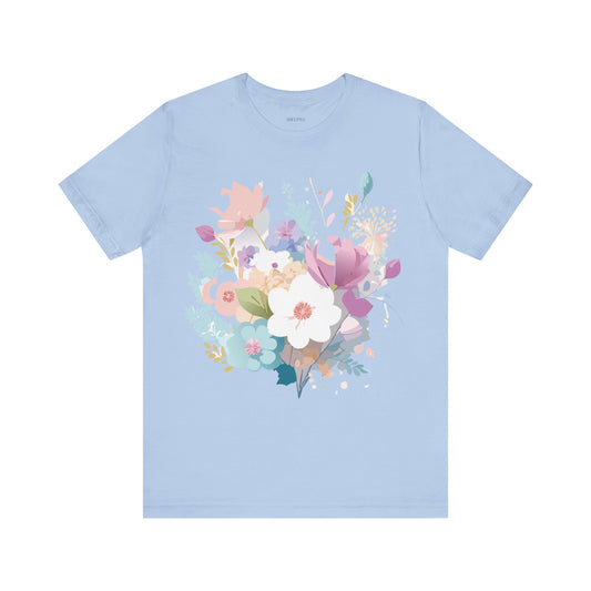 Natural Cotton Tee Shirt with Flowers