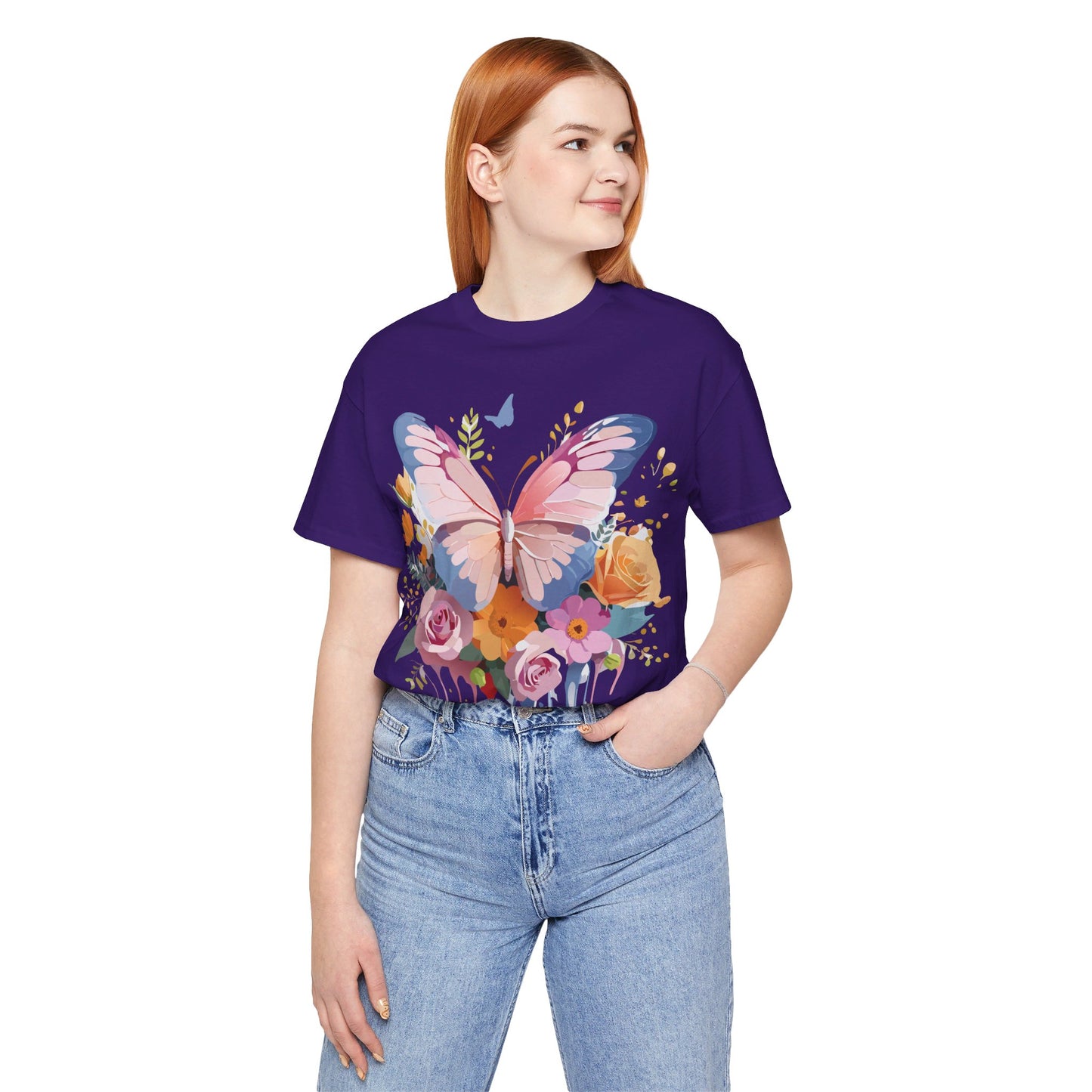 Natural Cotton Tee Shirt with Butterfly