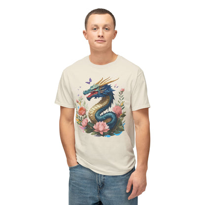 Unisex Dragon T Shirt With Art Print Floral Vintage Dragon Tee